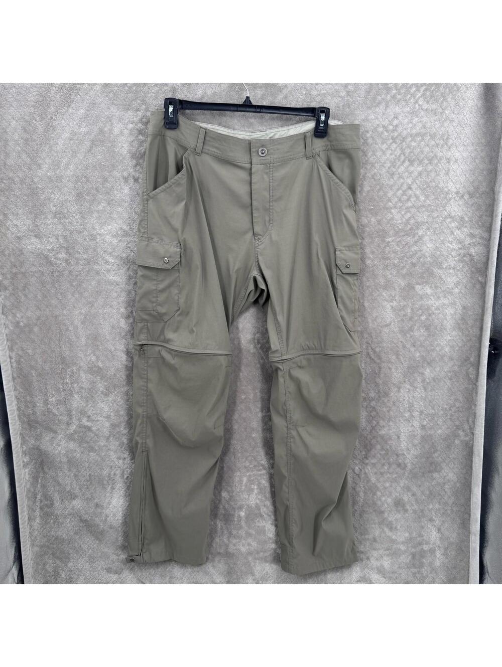 Kuhl Pants Mens 38x32 Khaki Olive Convertible Cargo Nylon Stretch Hiking Travel